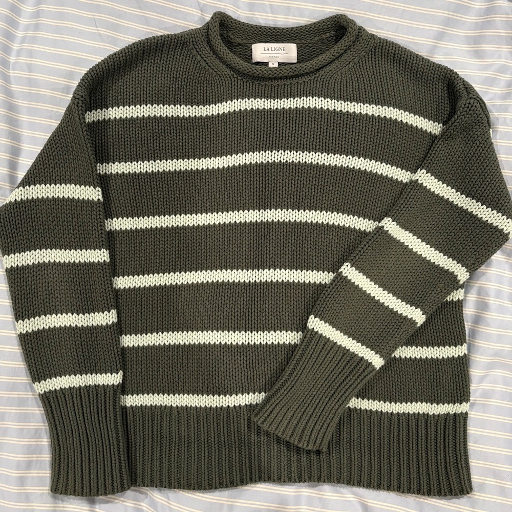 La Ligne Marina Sweater Green Stripe S - Picture 2 of 3